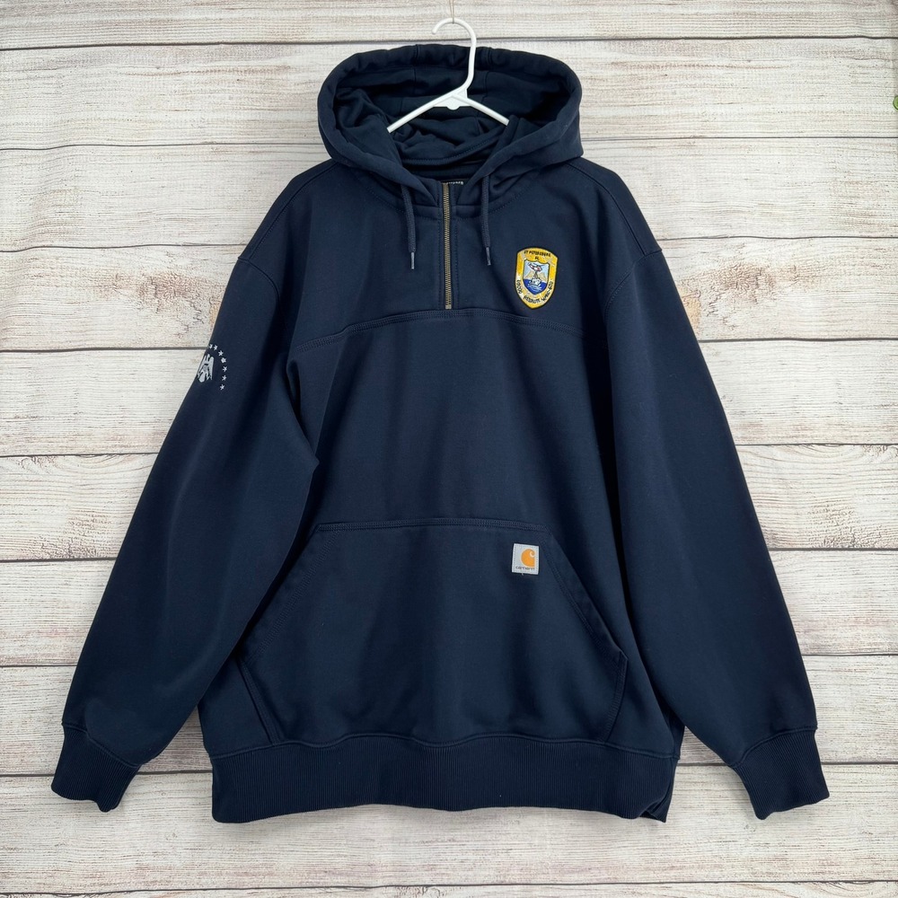 Carhartt Hoodie Mens XL Navy Blue Rain Defender USCGC Resolute Zip TS0617-M
